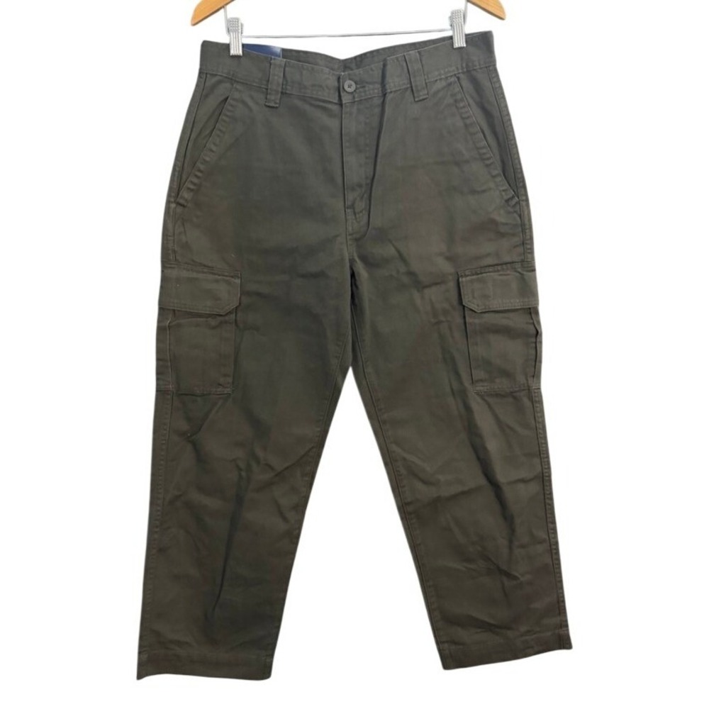 NWT Basic Editions Mens Cargo Pants Olive Green 100% Cotton Twill 32x30
